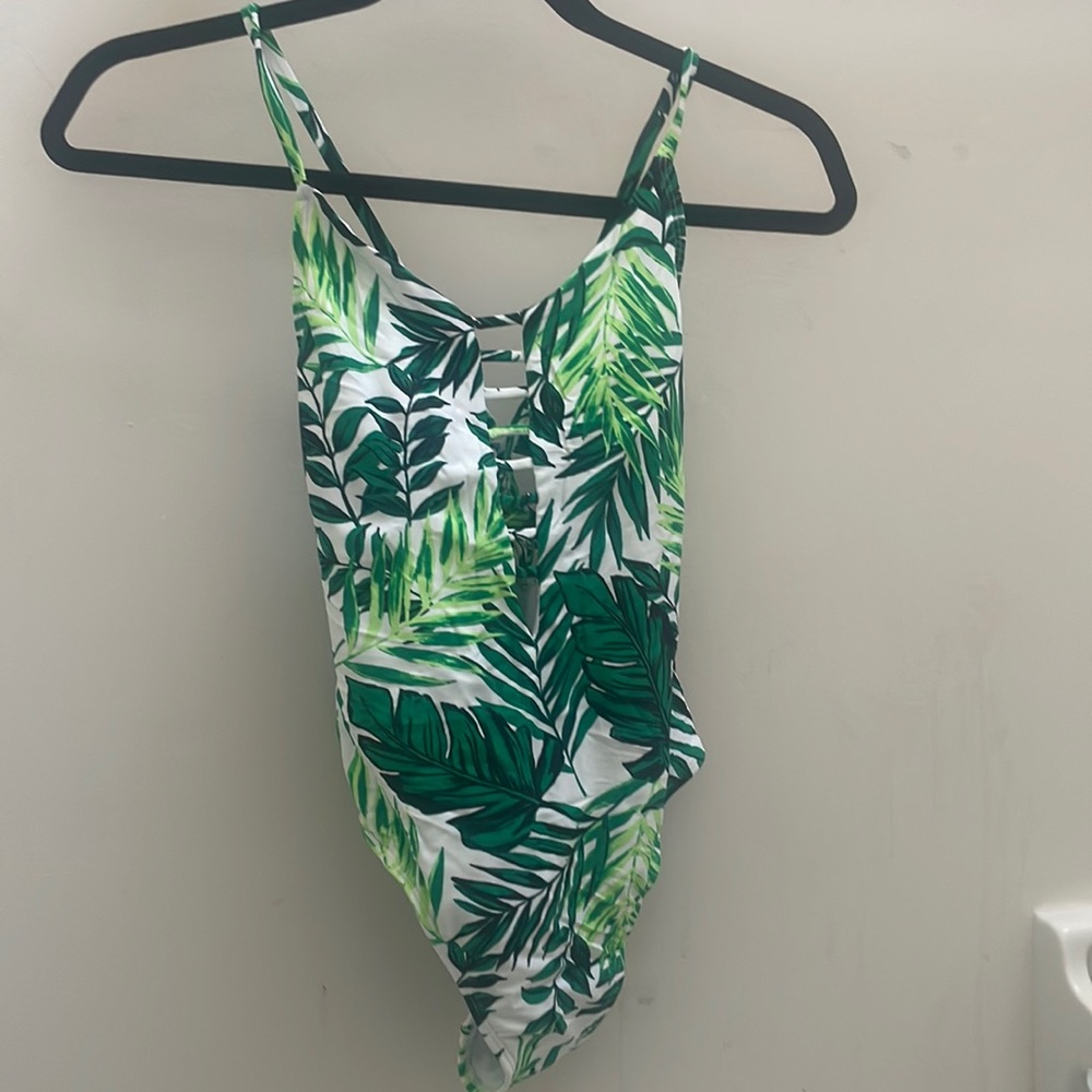 Leaf patterned once piece Target bathing suit, size small